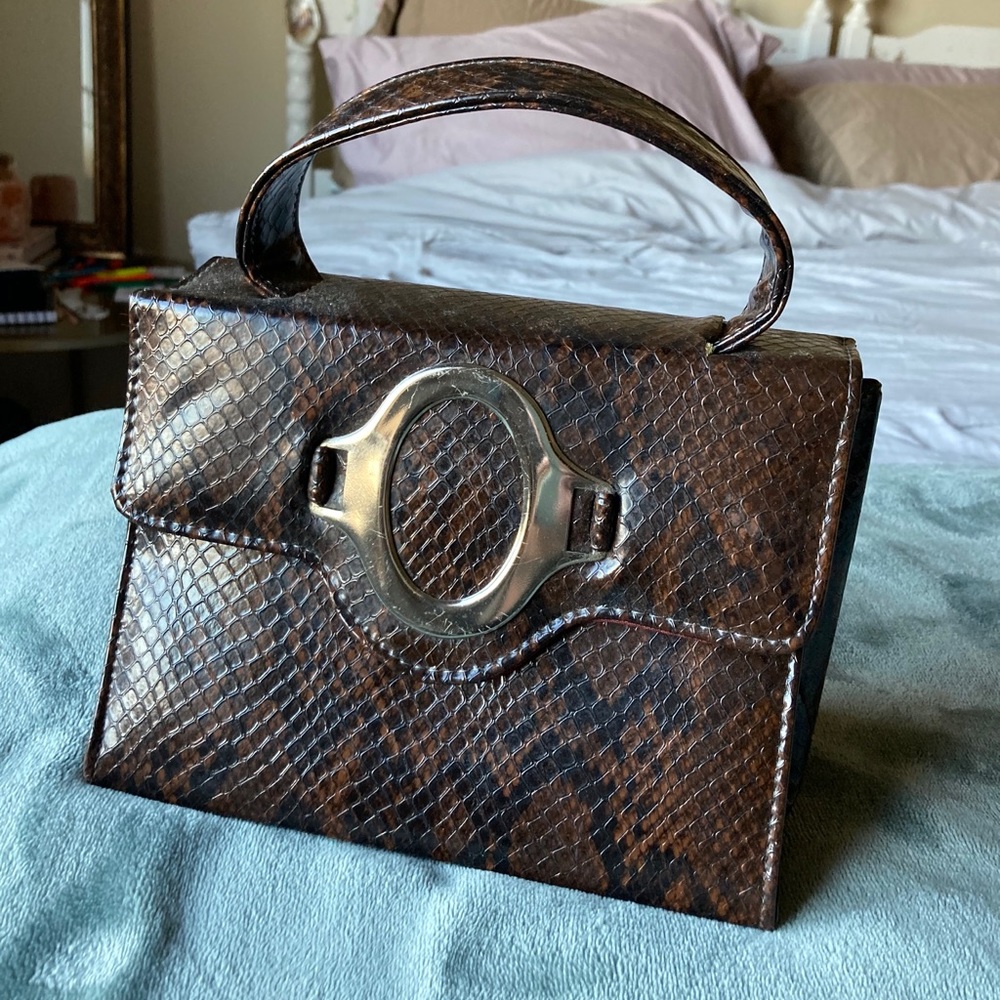 Vintage brown snakeskin box purse